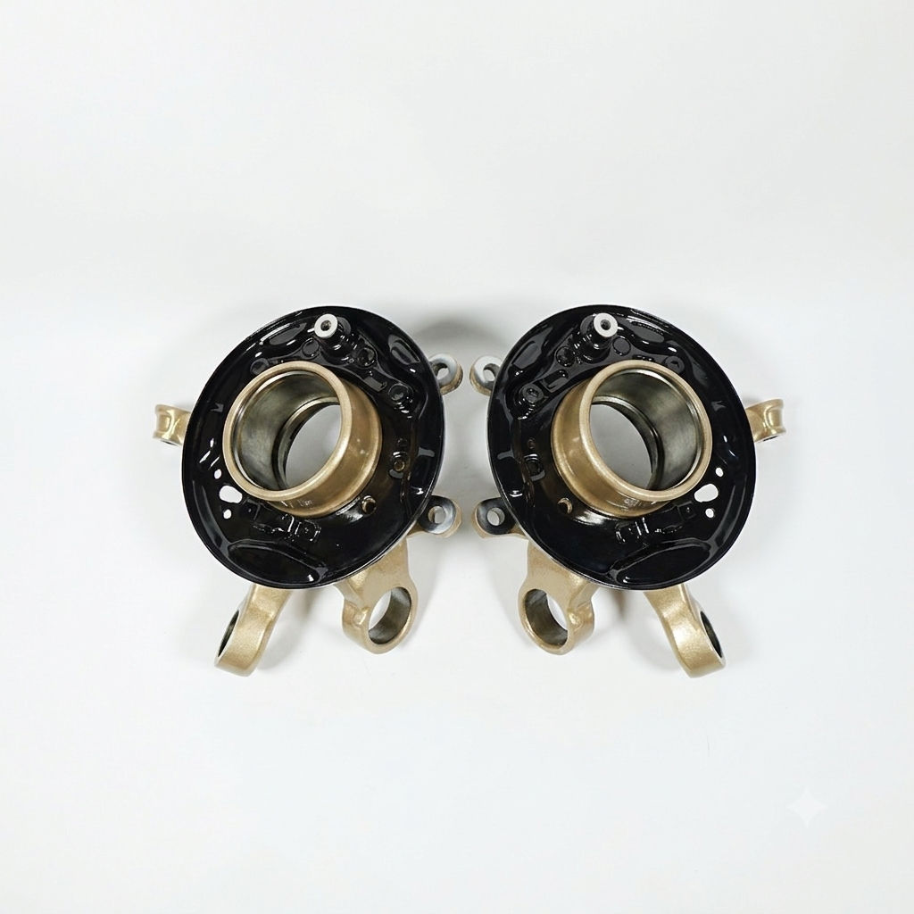 Finished pair — black backing plates, pressed bearings
