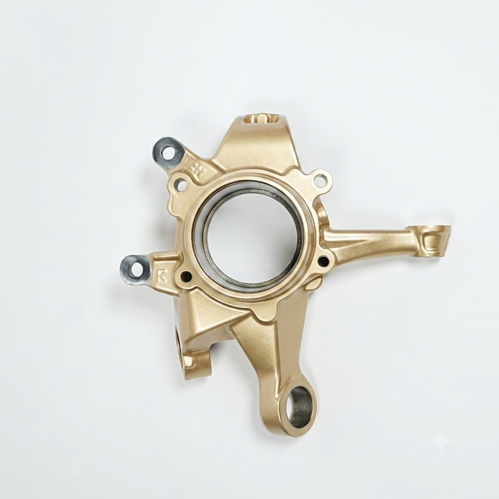 Knuckle rear view — mounting points and hub bore
